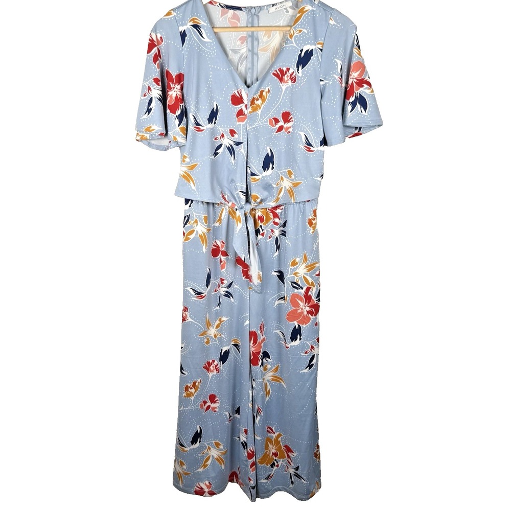 Avon Short Sleeve‎ Romper Jumpsuit Blue Floral Womens Sz S Petite Boho Cottage